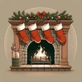 Cozy Christmas Fireplace with Stockings, AI Generated Royalty Free Stock Photo