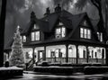 Cozy Christmas house rain blackandwhite cinematic.