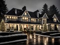 Cozy Christmas house rain blackandwhite cinematic.