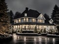 Cozy Christmas house rain blackandwhite cinematic.