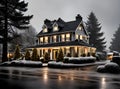 Cozy Christmas house rain blackandwhite cinematic.