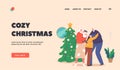 Cozy Christmas Landing Page Template. Happy Children Hug Grandparents at Home Interior. Family Meeting for Holidays