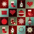 Cozy Christmas pattern in patchwork. Royalty Free Stock Photo