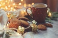 Cozy Christmas and winter setting with homemade cookies Royalty Free Stock Photo