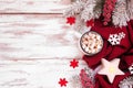 Cozy Christmas or winter side border over a white wood background Royalty Free Stock Photo