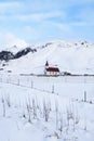 Cozy church with snow landscape