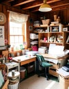 Vintage Artist Workshop with Brushes and Cluttered Desk, Generative AI Royalty Free Stock Photo