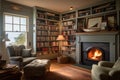 cozy coastal home with fireplace and book collection for relaxing evenings