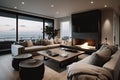 cozy coastal home with fireplace and plush lounge for a cozy evening Royalty Free Stock Photo