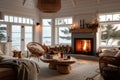 cozy coastal home with roaring fireplace and candles for the ultimate winter escape