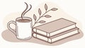 Cozy Coffee Cup with Books and Leafy Sprig, vector design Generative AI Royalty Free Stock Photo