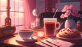 A cozy coffee date with a Valentine\'s aesthetic, a charming and romantic illustration for a lovely atmosphere