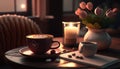 A cozy coffee date with a Valentine\'s aesthetic, a charming and romantic illustration for a lovely atmosphere