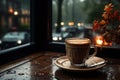 Cozy coffee spot captured through the window, hygge concept, AI Generated