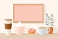Cozy coffee table scene with donut and potted plant Royalty Free Stock Photo