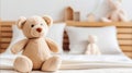 Cozy Comfort Plush Bear Toy Adorns Children\'s Room Bed - Generative AI Royalty Free Stock Photo