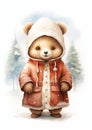 Cozy Companion: A Digital Portrait of a Teddy Bear in Snowy Atti