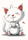 Cozy and Content: A Cartoon Kitten\'s Perfect Cup of Coffee on a