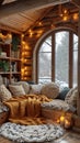 Cozy corner appeal Inviting hygge inspired nooks in winter home settings Royalty Free Stock Photo