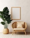 Cozy Corner: A Captivating Display of a Classic Wicker Chair and Lush Green Plant