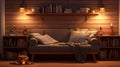 A cozy corner in a library simple plain dark aesthetics HD image