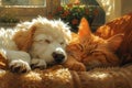 Sunlit Siesta A Heartwarming Duo Basks in Homely Bliss of a dog and a cat