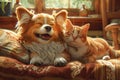 Sunlit Siesta A Heartwarming Duo Basks in Homely Bliss of a dog and a cat