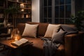 Cozy corners comfortable sofa bed with an open book Royalty Free Stock Photo