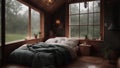 cozy cottage bedroom on a rainy day