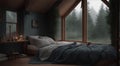 cozy cottage bedroom on a rainy day