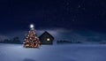 Cozy Cottage with bright christmas tree