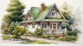 Cozy Cottage Watercolor Painting: Hyperrealistic Pencil Drawing Style