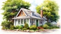 Cozy Cottage Watercolor Painting: Hyperrealistic Pencil Drawing Style