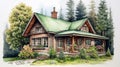 Cozy Cottage Watercolor Painting: Hyperrealistic Pencil Drawing Style