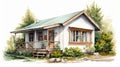 Cozy Cottage Watercolor Painting: Hyperrealistic Pencil Drawing Style