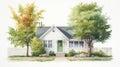 Cozy Cottage Watercolor Painting: Hyperrealistic Pencil Drawing Style