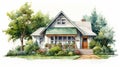 Cozy Cottage Watercolor Painting: Hyperrealistic Pencil Drawing Style