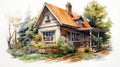 Hyperrealistic Watercolor Illustration Of A Small House