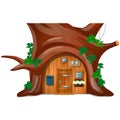 A cozy cottage with mail box in the woods under a tree isolated on white background. Vector cartoon close-up Royalty Free Stock Photo