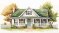 Cozy Cottage Watercolor Painting: Hyperrealistic Pencil Drawing Style