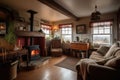 cozy cottage with warm fireplace and a view of the rolling hills Royalty Free Stock Photo