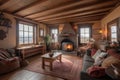 cozy cottage with warm fireplace and a view of the rolling hills Royalty Free Stock Photo