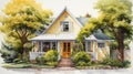 Cozy Cottage Watercolor Painting: Hyperrealistic Pencil Drawing Style