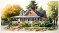 Cozy Cottage Watercolor Painting: Hyperrealistic Pencil Drawing Style