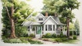 Cozy Cottage Watercolor Painting: Hyperrealistic Pencil Drawing Style