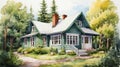 Cozy Cottage Watercolor Painting: Hyperrealistic Pencil Drawing Style