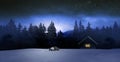 Cozy cottage in wintertime at night Royalty Free Stock Photo