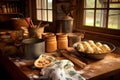 Freshly Baked Pies on Rustic Kitchen Table