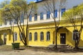 Cozy courtyard and porch entrance of old renovated building