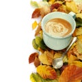 Cozy cup of coffee and autumn leaves Royalty Free Stock Photo